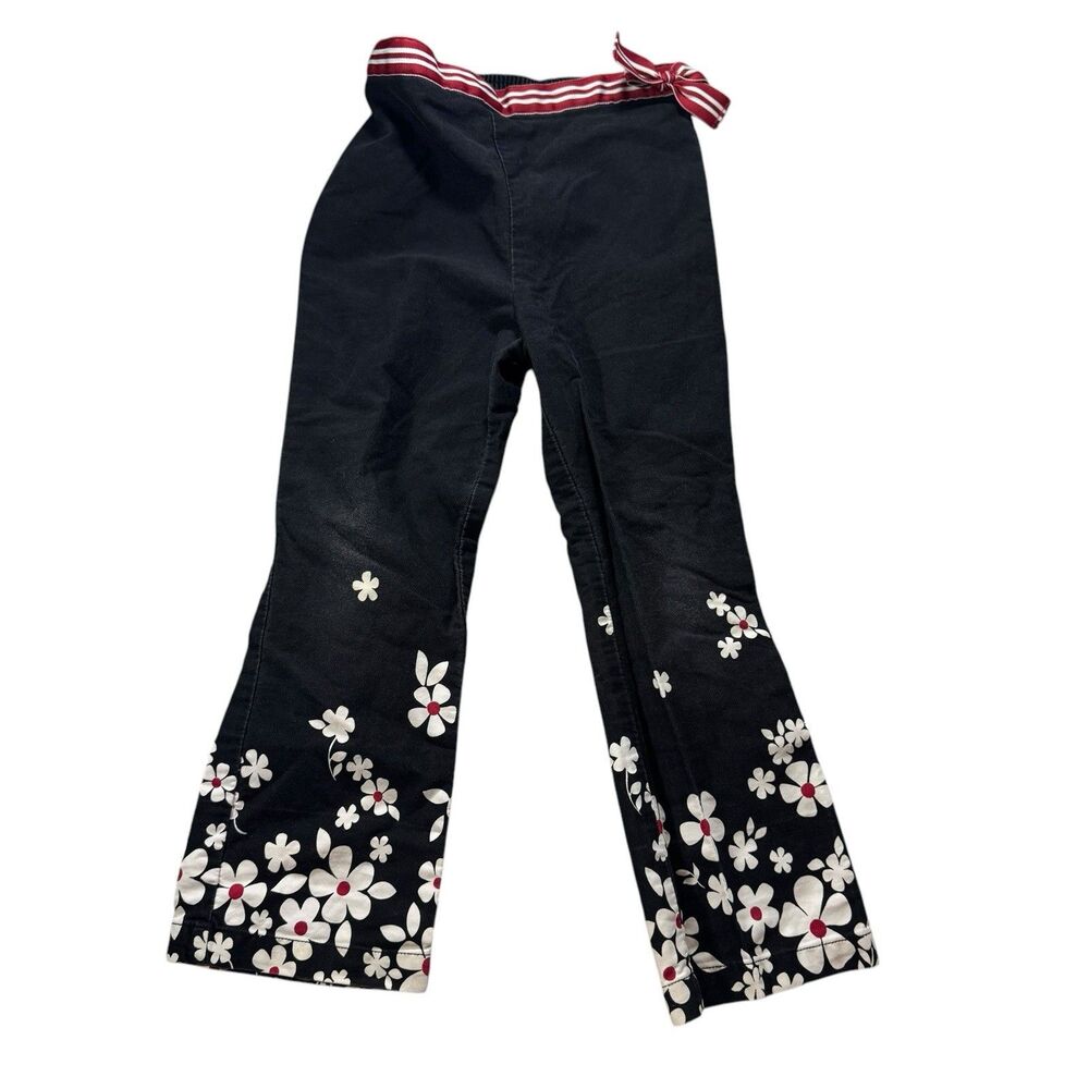 VTG Gymboree Large Daisy Flower Pants Red Belt‎ Black Cute